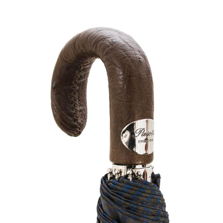 ομπρέλα | PASOTTI 64 52682-3 s - καφέ  navy πτυσσόμενη ομπρέλα με δέρμα στρουθοκαμήλου 2N6B8188 άνδρες